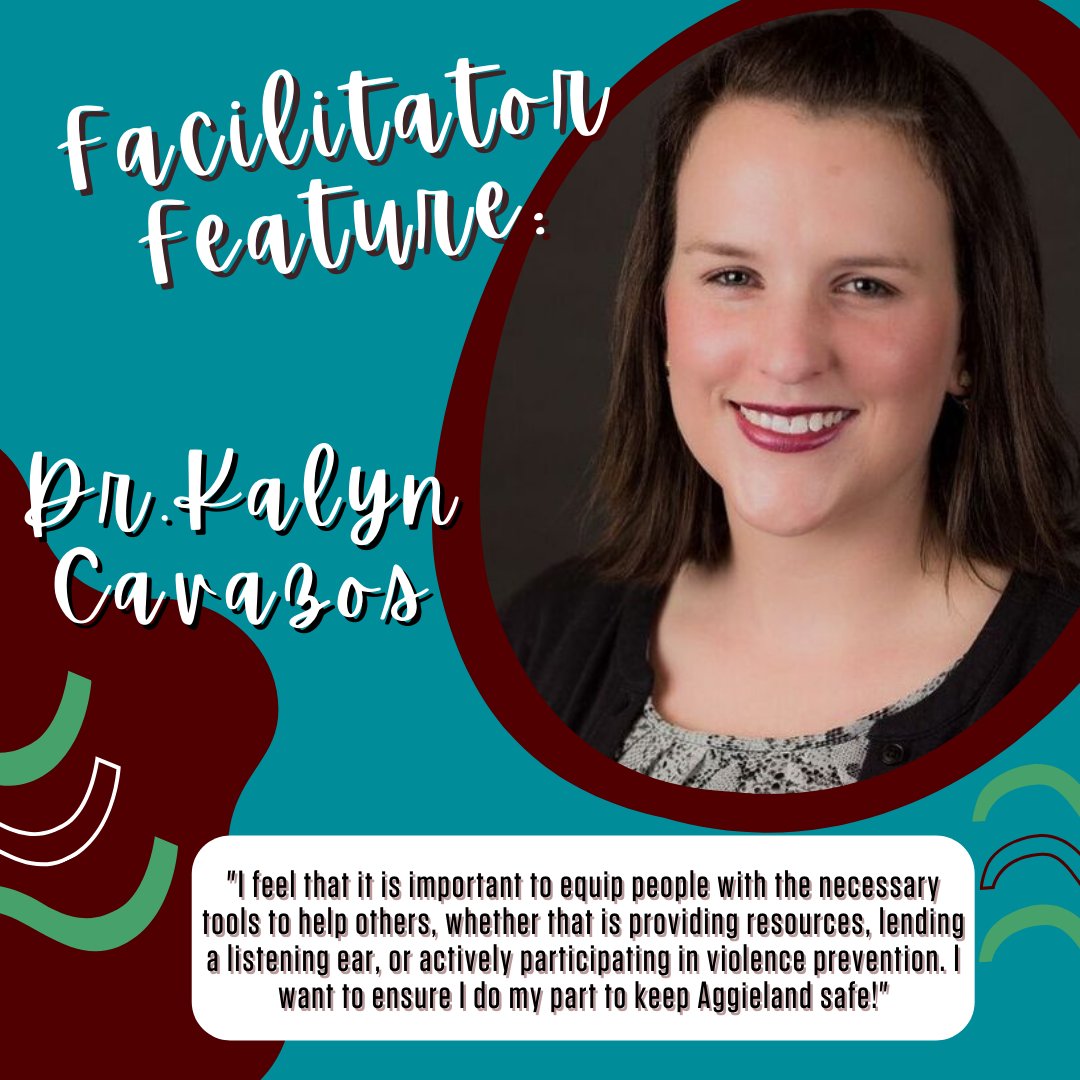 STANDUPTAMU's tweet photo. Introducing our #FacilitatorFeature! 
This month we highlight Dr. Kalyn Cavazos, who is the Senior Student Conduct Investigator within the Division of Student Affairs. See Kalyn at one of our Overviews or Workshops this semester &amp; learn how to keep Aggieland safe! https://t.co/3CSTYTQL5Q