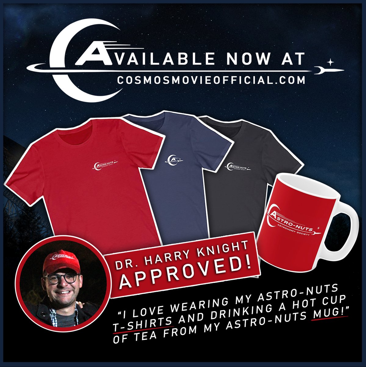 V. Excited to announce NEW MERCH is now available on our website! T-Shirts and Mugs
⭐DR. HARRY KNIGHT APPROVES!😁
cosmosmovieofficial.com/shop

#cosmos #cosmosmovie #astronuts
