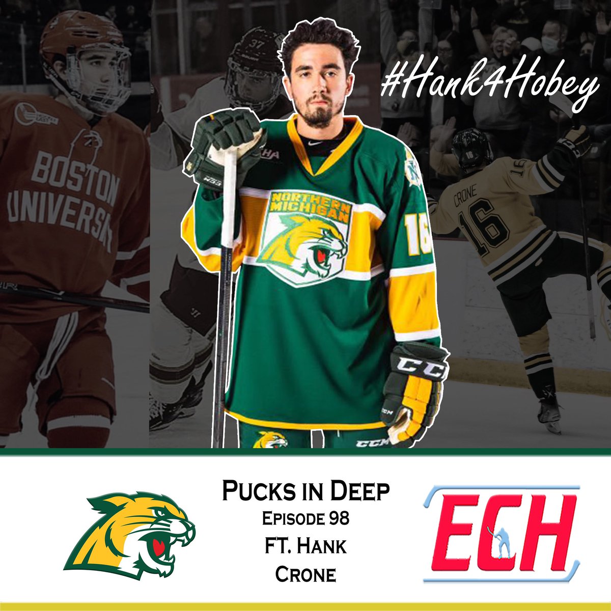 TeamECH's tweet photo. 🚨New Podcast🚨 Ep. 98 of Pucks in Deep ft. @hankcrone_
Discussed:
- #Hank4Hobey
- Hot @NMUHockey Team
- @collegehockey Journey
- @FargoForce
- NCAA Scoring Race
- Blocking Shots With @BNewhouse10
Subscribe⬇️
Apple: https://t.co/EgGZSffrZm
Spotify: https://t.co/pFBVAsirdJ https://t.co/49kfIx8dOq