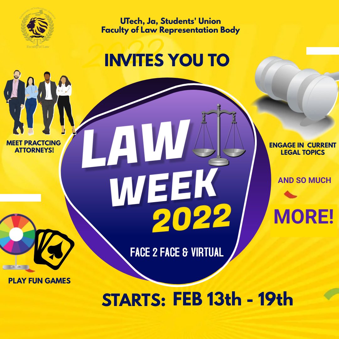 UTechlaw's tweet photo. 🚨EXCITING NEWS🚨‼️‼️

The Faculty of Law Executive Team is hosting and inviting you, to their annual Law Week event, starting from February 13-19 2022! 
Don’t miss you! #lawschool #lawstudents #university #event #event2022 https://t.co/YBnR06S1rc
