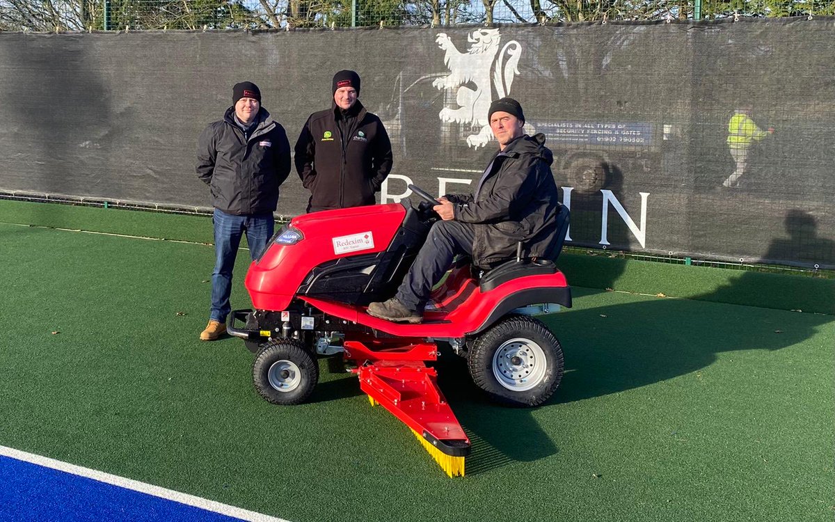 RedeximUK's tweet photo. Thanks to ⁦@WrekinCol⁩ for their order of a RTC maintenance tractor. Pictured R-L is Steve Price, Matt Lewis from ⁦@CharliesGroundC⁩ and our own Andy O’Neill #redexim https://t.co/4nXeNODm0D