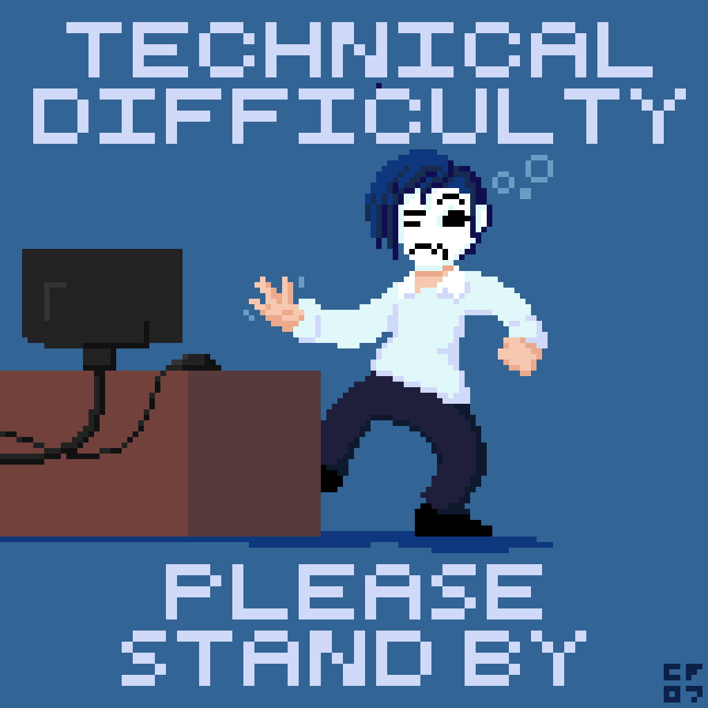 Cornflower07's tweet photo. I'm not dead!
Work took all my time for 4th quarter, then kicked me while I was down &amp; gave me The Plague.
I'm mostly recovered, so art will be incoming soonish

(#pixelart based on the fantastic Simpsons technical difficulties sign: https://t.co/FATytEnX9a) https://t.co/pHolLG4mo5
