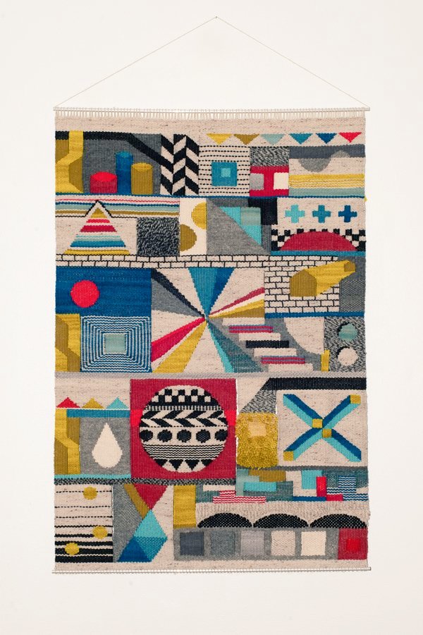 New Zealand weaver and architect Genevieve Griffiths weaves abstract wall hangings inspired by architectural structures #WomensArt