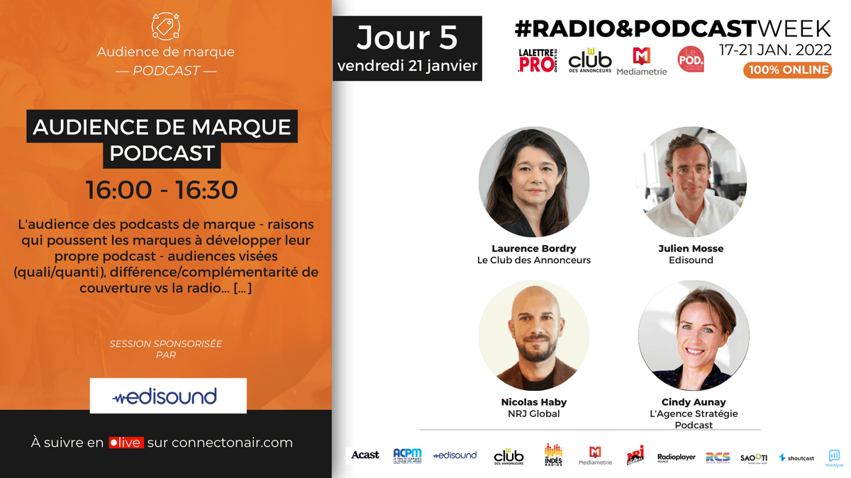 NrjGlobal's tweet photo. #NRJGlobal participe au #RadioPodcastWeek du 17 au 21/01 🎧
🗣 Le 21/01, @cecchambo interviendra à 15h au sujet de l'évolution des modes de commercialisation de la #Radio et Nicolas Haby échangera à 16h sur le marché des #Podcasts
👉 https://t.co/8r8c7TnuZz
#RadioWeek https://t.co/OroieBk3kU