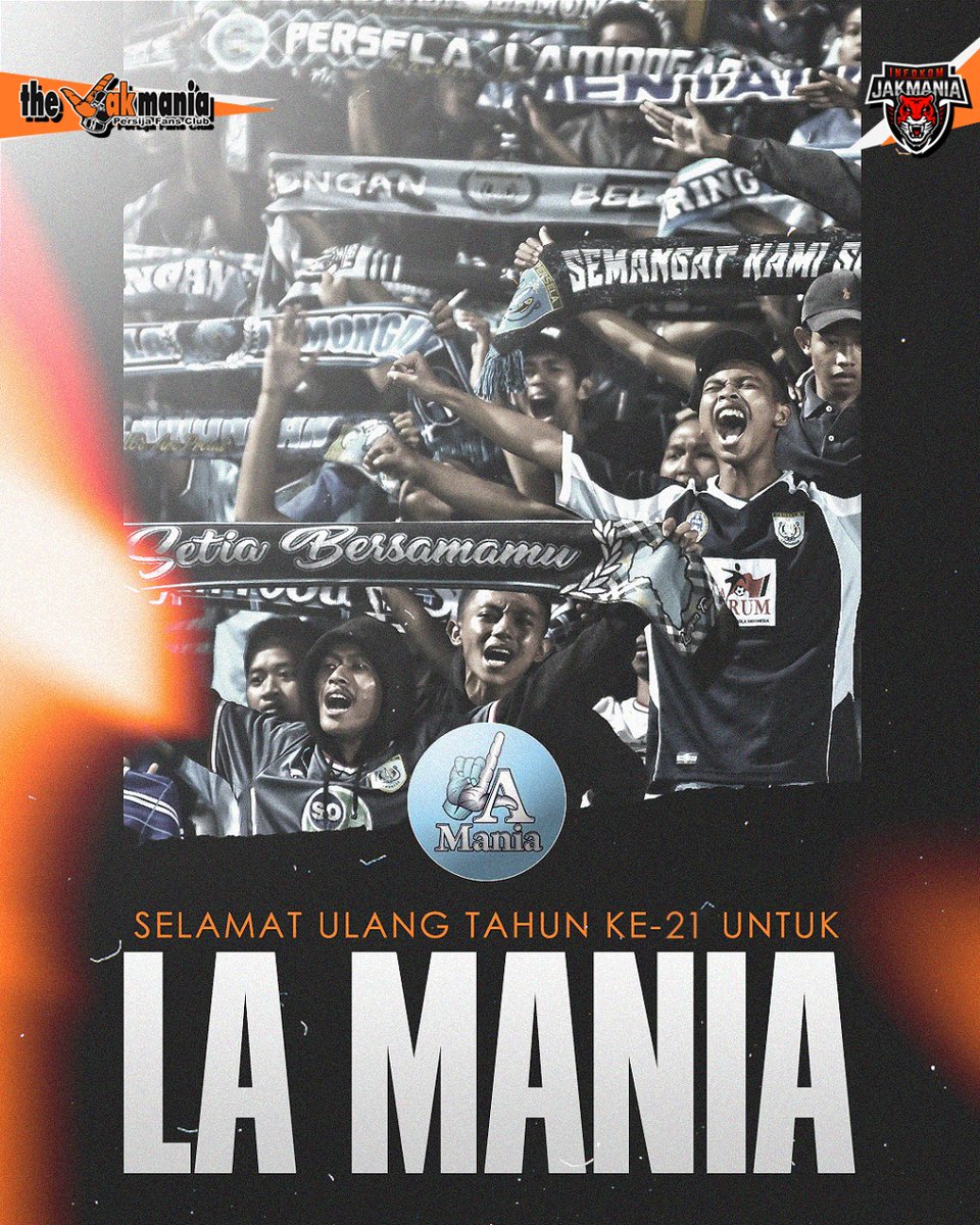 InfokomJakmania's tweet photo. Selamat ulang tahun untuk LA Mania yang ke-21 tahun.

Sajete dari Jakarta! 👆🧡🧡
#BelieveInTwelve #Jakmania #InfokomJakmania https://t.co/oIe9yNbM87