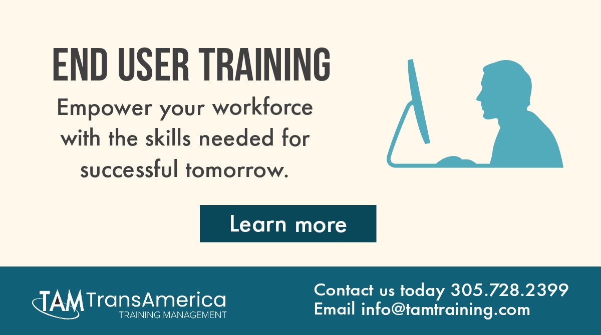 TAMTraining's tweet image. Empower your workforce with the skills needed for successful tomorrow. To learn more, email us at info@tamtraining.com
#endusertraining