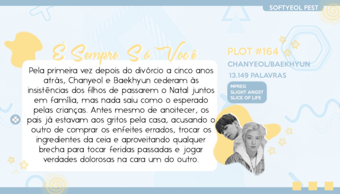 softyeolfest's tweet photo. ⤷ É Sempre Só Você
♡ Chanyeol/Baekhyun
♡ Mpreg, Slight Angst, Família, Slice of Life
♡ #plot164 | 13.149 palavras
» https://t.co/AbLqLmFjNf https://t.co/VWN4ZgXBRR