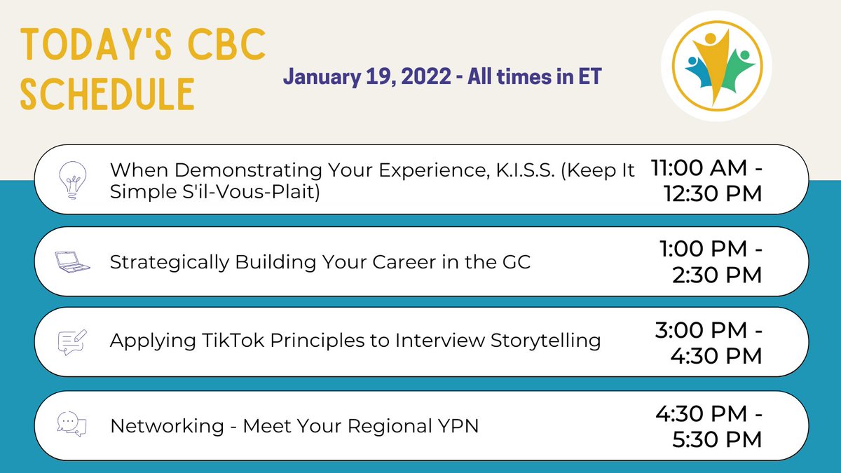 It's the second day of #CBC_CDC!

📅 Check out today's agenda 📅

Find out more about today's sessions here:
wiki.gccollab.ca/Career_Boot_Ca…
wiki.gccollab.ca/Career_Boot_Ca…
wiki.gccollab.ca/Career_Boot_Ca…
wiki.gccollab.ca/Career_Boot_Ca…

Buckle up for this loaded day!