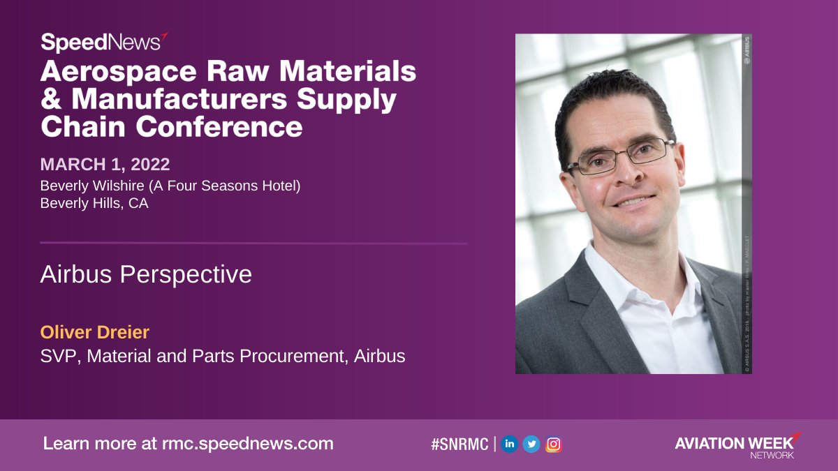 AvWeekEvents's tweet photo. Join @Airbus this March at #SNRMC. Hear insights and ask questions. If you are involved in the aerospace supply chain, this conference has been developed specifically for you.

Read more on our website: https://t.co/33uy2taGdV
#SpeedNews #Aerospace #Aviation #AirBus #rawmaterials https://t.co/lh2DkQlwmi