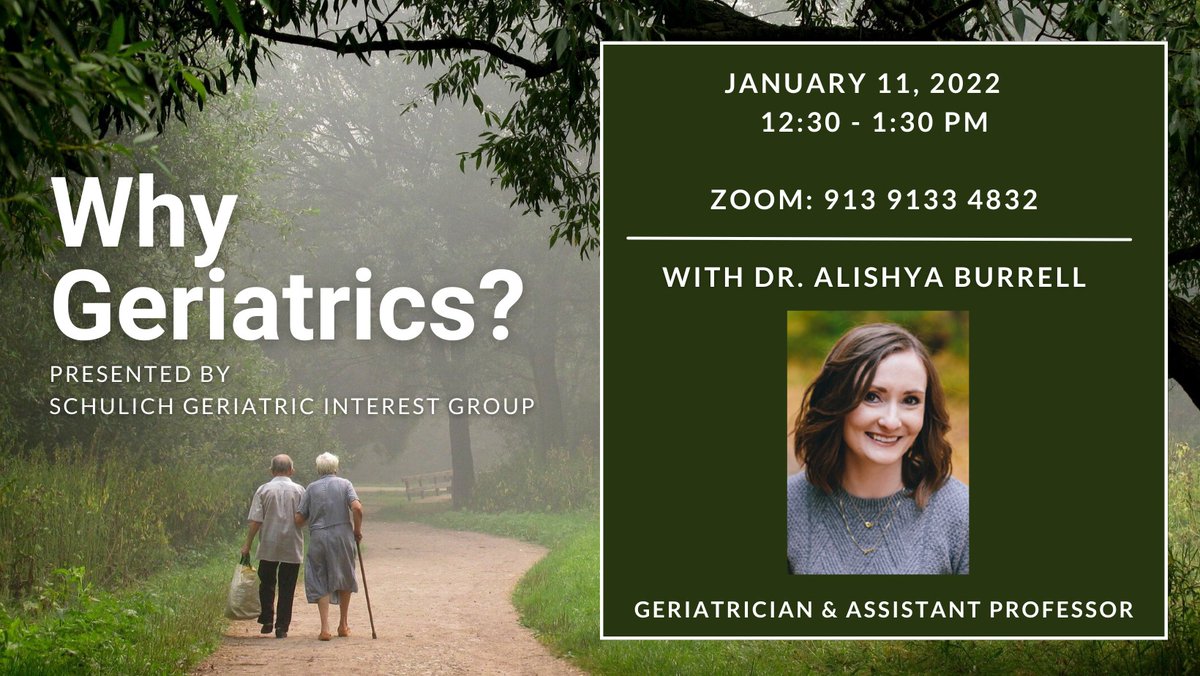 Other cool events by Schulich:

A "Why Geriatrics?" talk with Dr. Burrell was on Jan 11th.
 
An Aging Simulation Virtual Reality Exercise through Zoom with EmbodiedLabs. This event will be coming up in February/March.

Such great work by our local GIGs! #WhyGeriatricsWednesday