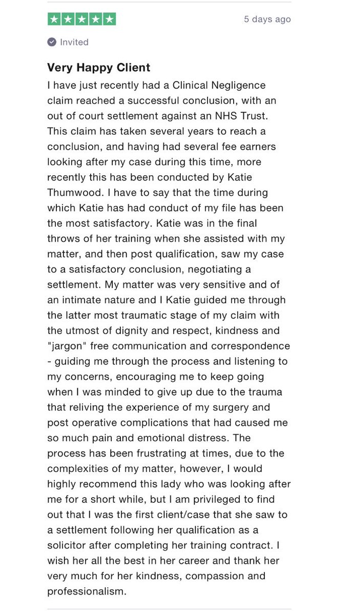I’m very pleased to have settled my first case since qualifying. Achieving a good outcome for this lovely client and her kind words have really made my week!