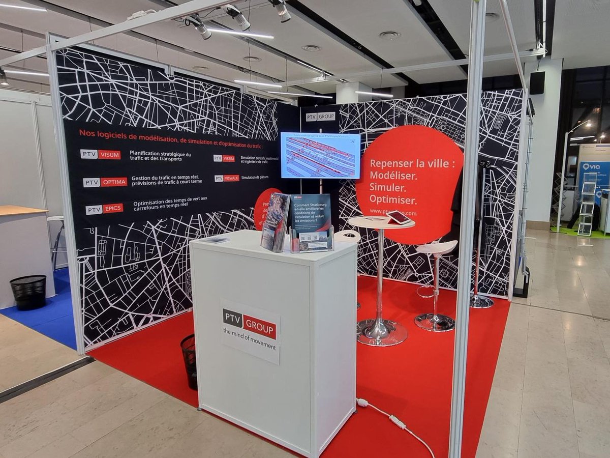 PTVFrance's tweet photo. Retrouvez-nous au Congrès ATEC ITS @_ITSFr  aujourd'hui et demain pour parler modélisation, simulation et optimisation du trafic ! #mobilite #trafic https://t.co/kSlfG3qXAl