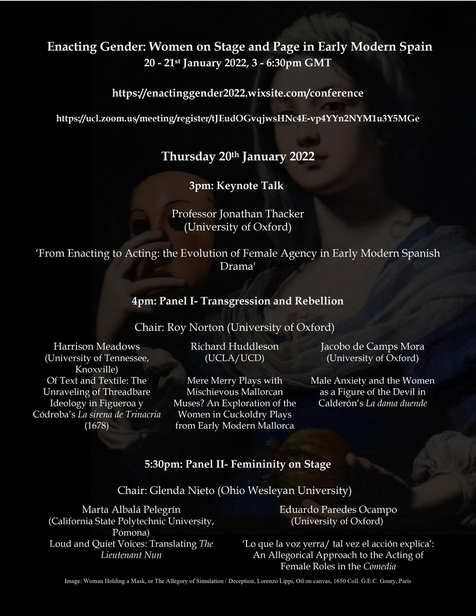 VRasbridge's tweet photo. Can't quite believe there is only one more day until 'Enacting Gender: Women on Stage and Page in Early Modern Spain' 

Register here 👇and have a peek at our programme below!
https://t.co/gvNrNCXOgV 

#Enactinggender2022 @AnnabelRowntree @sarahgrunnah https://t.co/amapEWUtLR