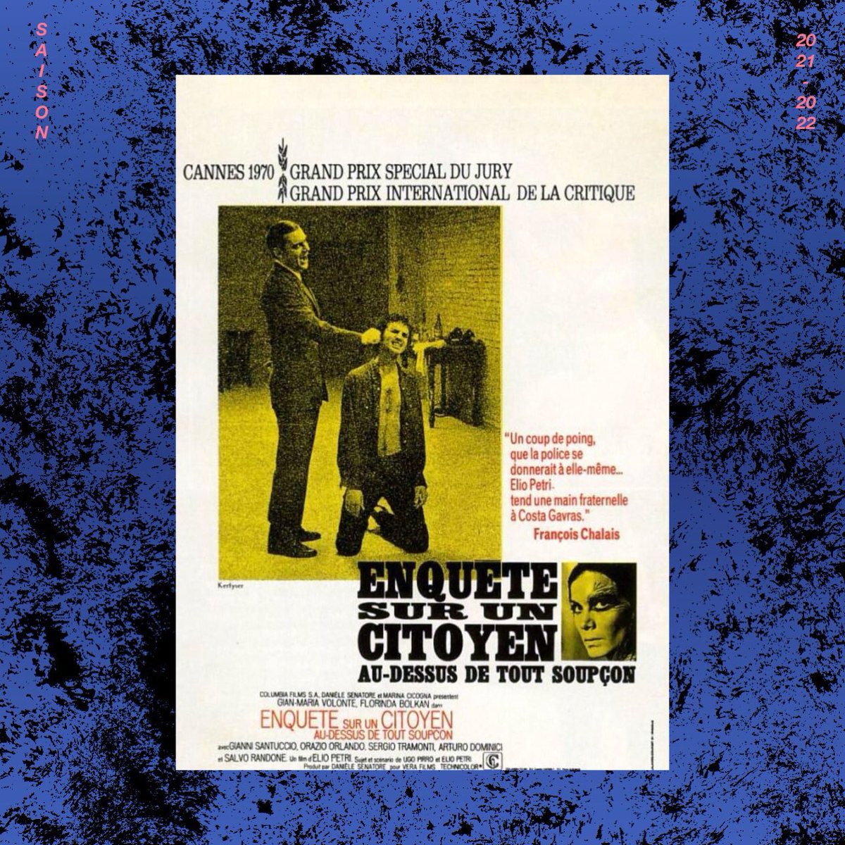 paulkraz's tweet photo. 🗓 DEMAIN 20H - CINÉ CLUB DES ÉCOLES - @GrandAction 

« Enquête sur un citoyen au-dessus de tout soupçon » d’Elio Petri 
 
Nouvelle séance présentée par Michel Etcheverry - professeur agrégé à la Sorbonne, spécialiste du cinéma anglo-saxon. https://t.co/UKHFZj0ekk