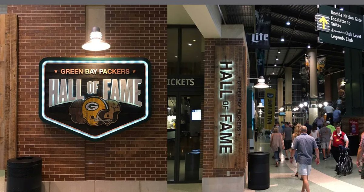 Livewithlindsey's tweet photo. It is going to be a BIG PLAYOFF GAME SATURDAY NIGHT...7:15PM CST THE GREEN BAY PACKERS TAKE ON SAN FRANCISCO at legendary Lambeau Field.  In honor of the big game, we wanted to share the Hall of Fame signs we did a few years ago!  GO PACK GO! https://t.co/ki5t7yKgDf