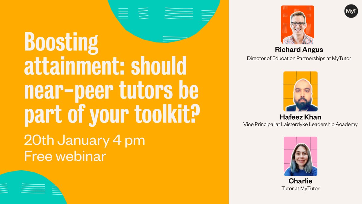 💻Tune in to tomorrow's webinar to hear Hafeez Khan, Vice Principal at <a href="/LaisterdykeLA/">Laisterdyke Leadership Academy</a> and Charlie, an experienced tutor talk about the benefits of near-peer and teacher-led #tuition for struggling students. 
Register and learn more here: bit.ly/3rvAtBE  #GCSE #UKSchools