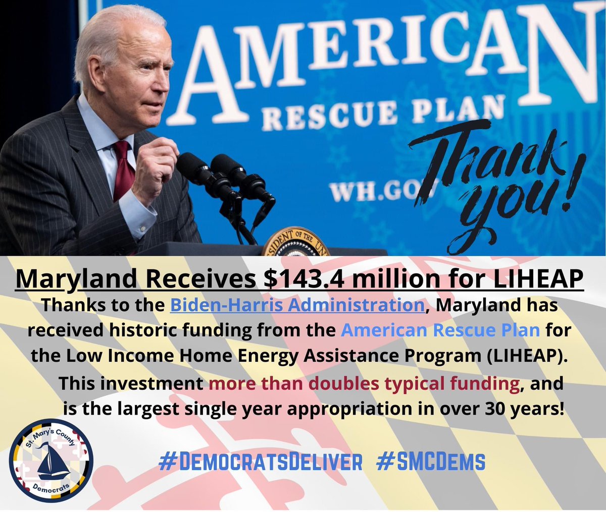 StMarys_Dems's tweet photo. Thank you @POTUS, @VP, @ChrisVanHollen, @SenatorCardin, and @LeaderHoyer for showing #DemocratsDeliver for #maryland! #SMCDems #AmericanRescuePlan https://t.co/ivKvQ5yhcp