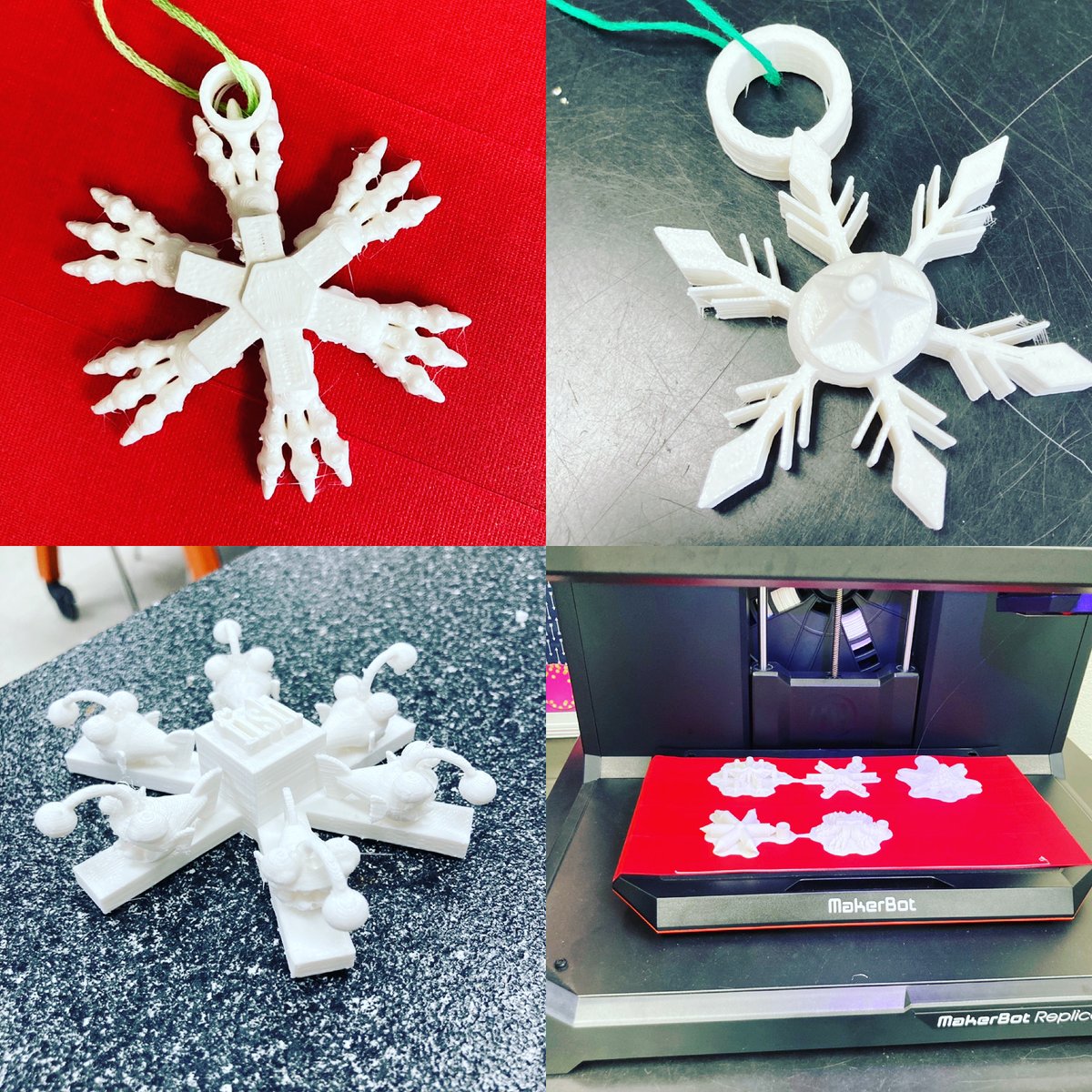 lakeviewstemlab's tweet photo. 5th grade understood the assignment. After reviewing symmetry, learning about snowflakes with @brainpop students then used @tinkercad to create their own snowflakes and I finally had successful prints on the @makerbot! #STEMeducation https://t.co/FjQKxm9mqL