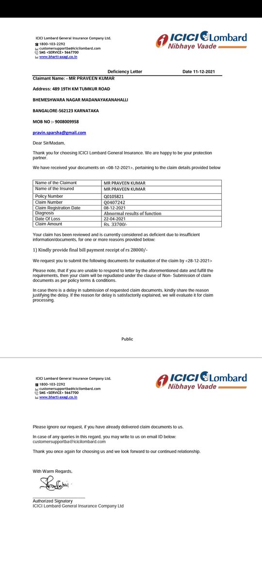 naveensharmahr's tweet photo. @ICICILombard My brother and I have been following up on claiming insurance but every cry to get the claim goes to deaf ears. Your customer service experience is pathetic. Can you please have the issue resolved soon. Sharing details below. Check the date since when this going on https://t.co/7nR36c1xvk