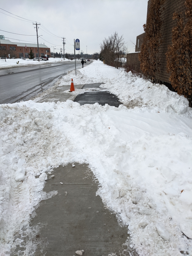 KevinLMaps's tweet photo. Great to see bus stops cleared, but if the sidewalks aren't then where are we, really? #SnowbilityWR https://t.co/WIOGOeHhse