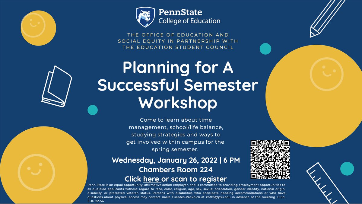 Penn State College of Education Student Council (@psu_esc) on Twitter photo Happy Wednesday <a href="/PSU_CollegeOfEd/">Penn State College of Education</a>! We are happy to announce our partnership with the Office of Education and Social Equity for “Planning for a Successful Semester Workshop”! We hope to see you there next Wednesday!💙 Happy Wednesday <a href="/PSU_CollegeOfEd/">Penn State College of Education</a>! We are happy to announce our partnership with the Office of Education and Social Equity for “Planning for a Successful Semester Workshop”! We hope to see you there next Wednesday!💙