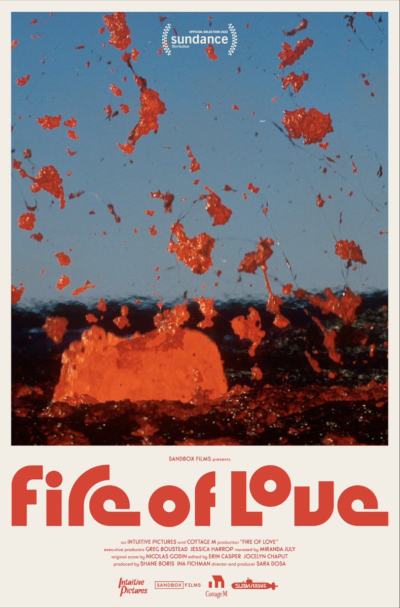 Here's your exclusive look at the poster for #FireOfLove, the Day One film of Sundance's US Documentary Competition, directed by <a href="/saradosa/">Sara Dosa</a> and narrated by <a href="/Miranda_July/">Miranda July</a>. 

(Design by @GrandArmy for @sandboxfilms)