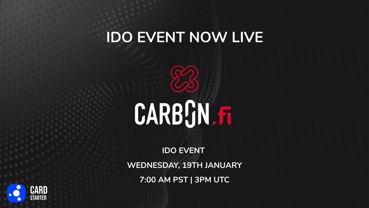 The @carb0nfi Whitelist Sale for the IDO is now live! There is a 24 hour window for all whitelisted addresses to claim their allocated amounts View whitelisted addresses here: cardstarter.medium.com/carb0n-fi-whit… Visit pools.cardstarter.io to claim your allocation!