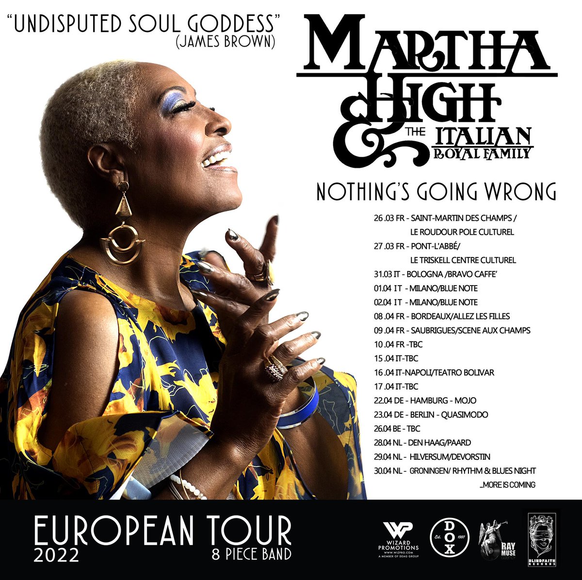 MuseRaymuse's tweet image. Première dates françaises pour le retour de @MarthaHigh  La complice de @JamesBrown pendant plus de trente ans, la chanteuse soul sort  l'album        
 "Nothing going wrong" produit par l'italien  Luca Sapio marthahigh.bandcamp.com