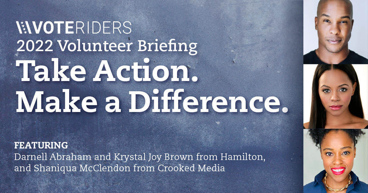 VoteRiders's tweet image. 🚨 TOMORROW, 1/20 at 7pm ET, join us for our second annual VoteRiders Volunteer Briefing! 🚨 

We'll be joined by some inspiring guests and will share LOTS of ways to take action and make a difference in the year ahead.

Sign up now and bring a friend!
mobilize.us/voteriders/eve…