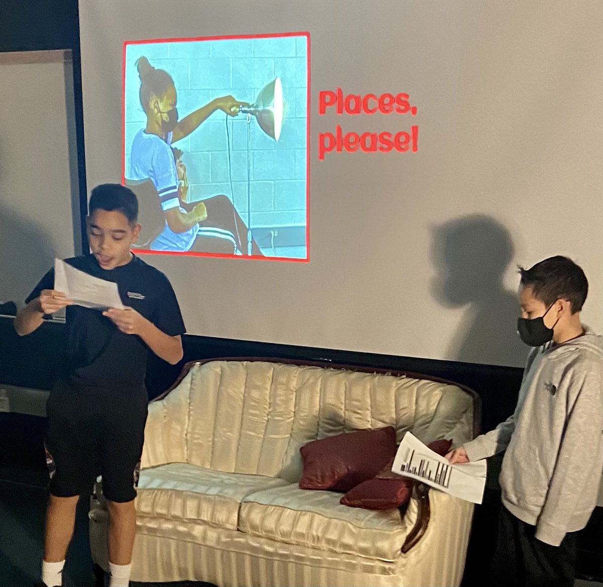 Theatricalteach's tweet photo. Student written scenes with peer grows and grows in sixth grade theatre! #placesplease #livetheINSPIREDlife #sgcwins #sxthgradetheatre https://t.co/P7EJYMQesg