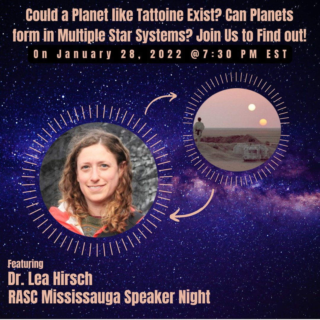 Could a planet like Tattoine exist? Join us January 28 when UTM astronomer Dr Lea Hirsch talks about whether planets can form in multiple star systems! Link in Bio!