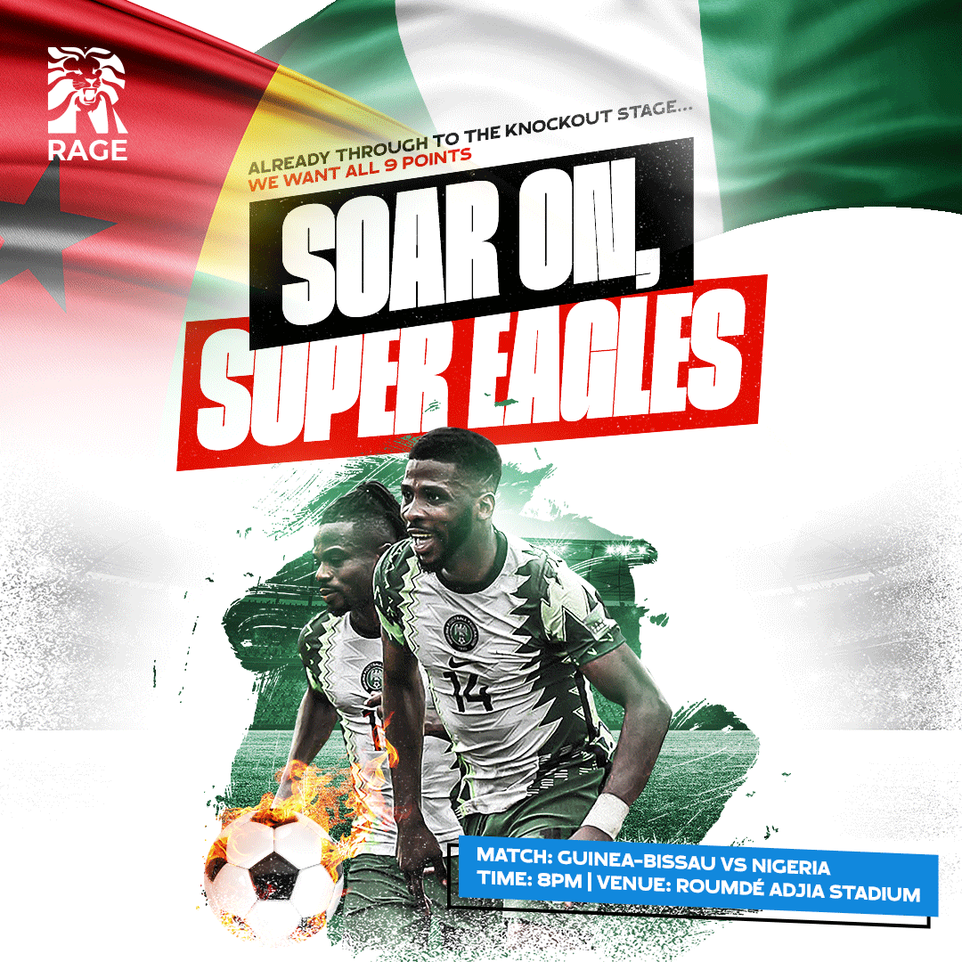 RageMediaGroup's tweet photo. It's another field day for the super eagles team @NGSuperEagles

Predict the final score and win up to N1,000 airtime. 
Winners will be picked randomly. 

#RAGEMedia #SuperEagles #NigeriaVsGuineaBissau https://t.co/Tupltowz0T