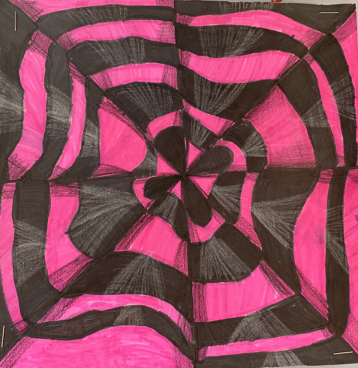 kthomas_artroom's tweet photo. 4th grade artists have been learning about optical illusions, after exploring Bridget Riley &amp; Victor Vasarely’s work. Their goal was to create an illusion that was neat and incorporated value ⁦@LehighElemNASD⁩ https://t.co/l8mKE1KL4E