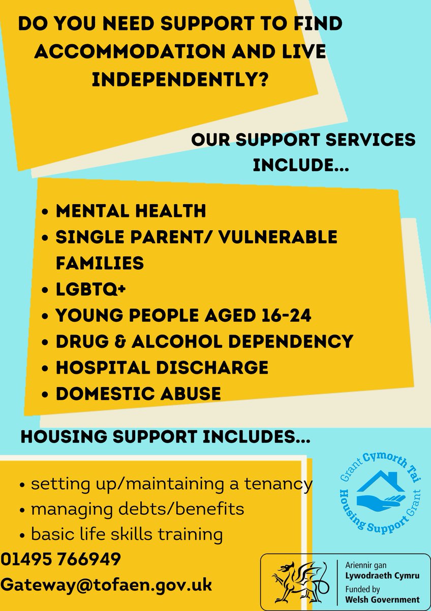 Torfaen Gateway’s free support services use methods of early intervention to ensure you can maintain your home and live independently.
Please contact the Gateway Team on Gateway@torfaen.gov.uk or 01495 766949 so that we can find an appropriate service for you.