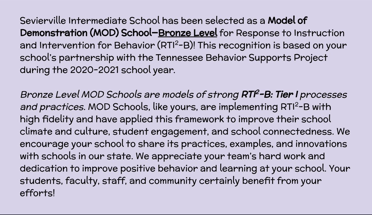 ses_cubs's tweet photo. We are so excited that S.I.S has been selected as one of the recipients of the RTI2-B Model of Demonstration Schools in TN. We are so proud of the hard work and dedication our faculty and staff have put in to achieve such a great award! #TNbehaviorsupports #RTI2behavior https://t.co/hTq7W5y9Wy