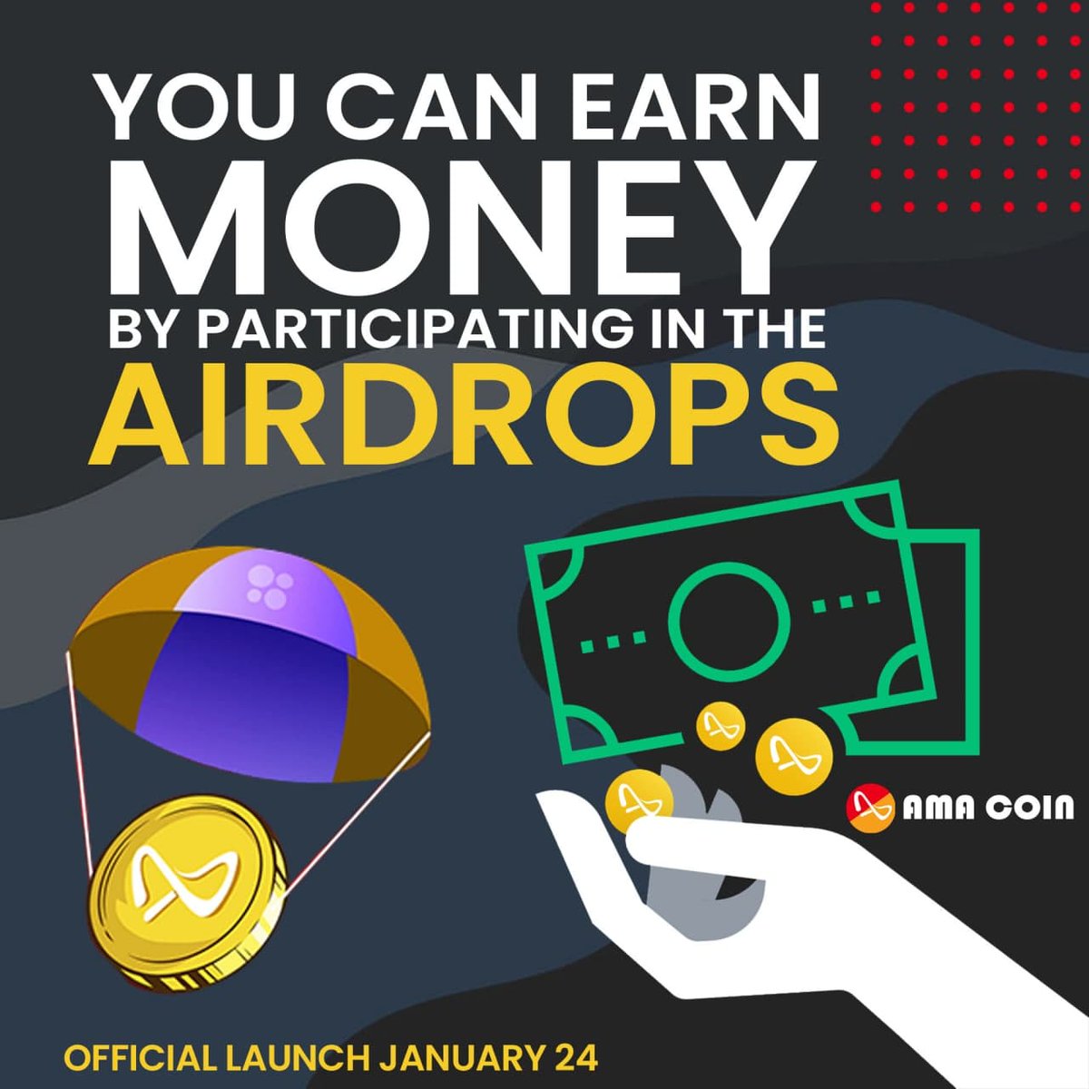 Earn money? Of course! Participate in the AMA COIN airdrops! You can not lose this Follow our social networks to know how to win TG:@amacoinoficial

#coins #money #airdrops #join #follow #giveaway #cash #bitcoin #amacoin #gift #criptonews #crypto #cryptocurrency #ama #Followus