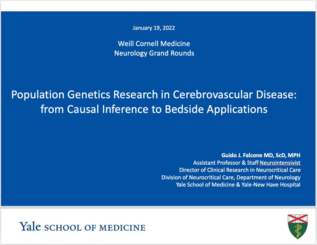 Thank you,@WCMCNeurology, for the opportunity to present Neurology Grand Rounds today. 

Always eager to talk about Population Genetics/Genomic Medicine in Stroke. Hope to continue and GROW our work together.

@hoomankamel @san_murthy @NealSParikhMD @merkler_alex @NeurologyYale