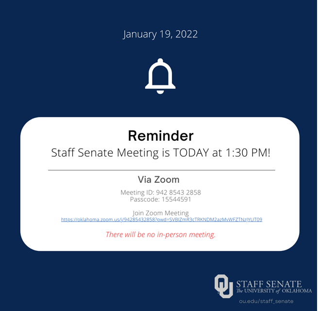 Today's Staff Senate zoom meeting is 100% online.