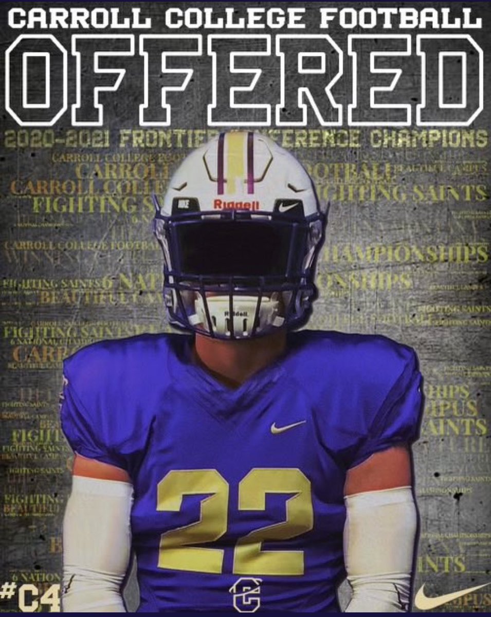 I am humbled to get an offer from <a href="/CoachTPurcell/">Coach Troy Purcell</a> to continue to play football and get a great education from <a href="/CCSaints/">Carroll Athletics</a> <a href="/coachmikebrunk/">Michael Brunk</a> <a href="/CoachWesNurse/">Wes Nurse</a>