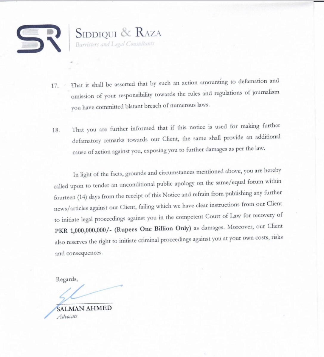 SohailSattii's tweet photo. #ShameOnDunyaNews
Yesterday @DunyaNews claimed that Waqar Zaka should be arrested for promoting Crypto - Legal Notice issued to @DunyaNews for their fake bogus story against me . Any news platform posting incorrect information will face the Court
#shameondunianews https://t.co/h3elXdMkSi