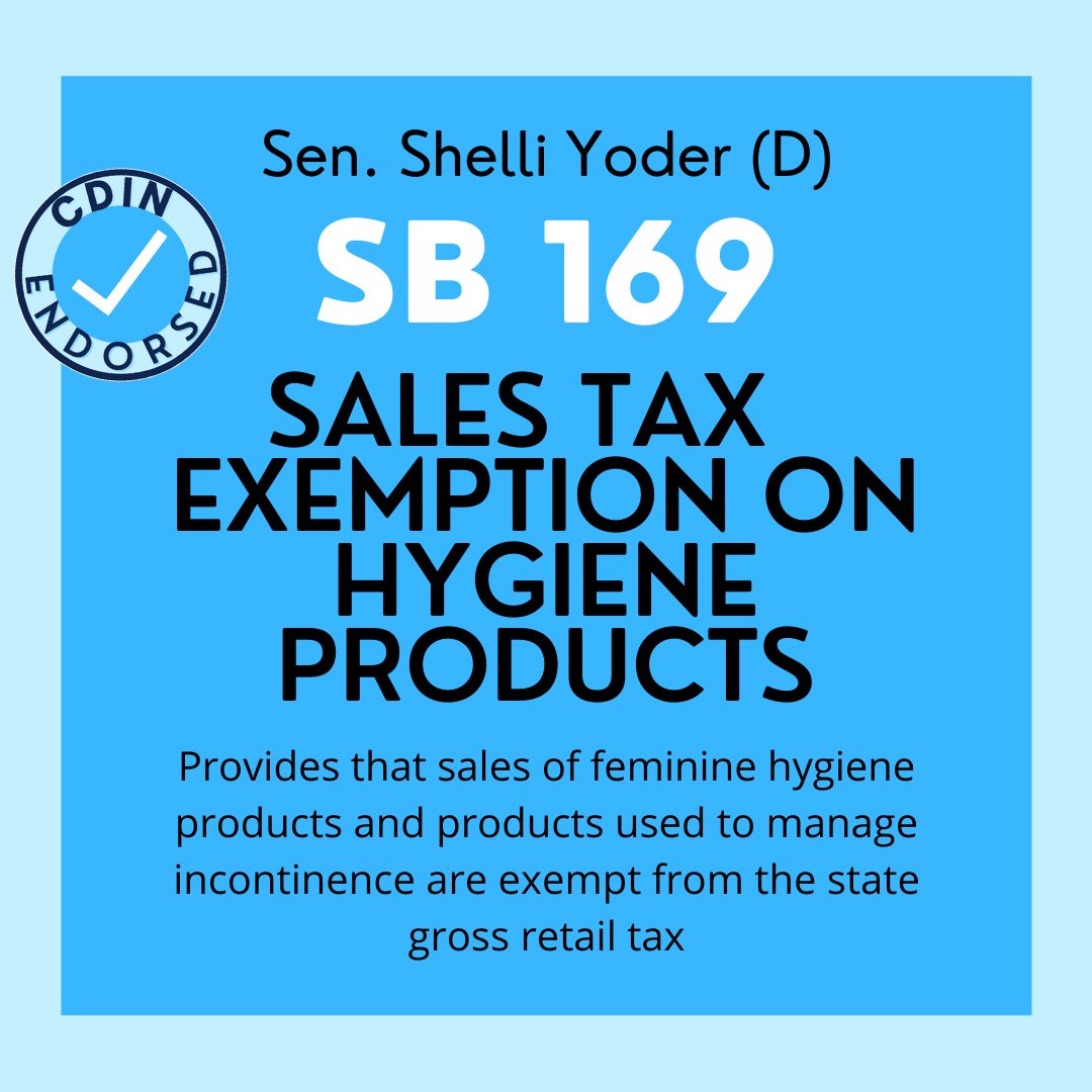 💙 <a href="/SenatorYoder/">Senator Shelli Yoder</a> introduced SB 169, which would exempt hygiene products from the state gross retail tax. This would make these products more affordable and accessible.