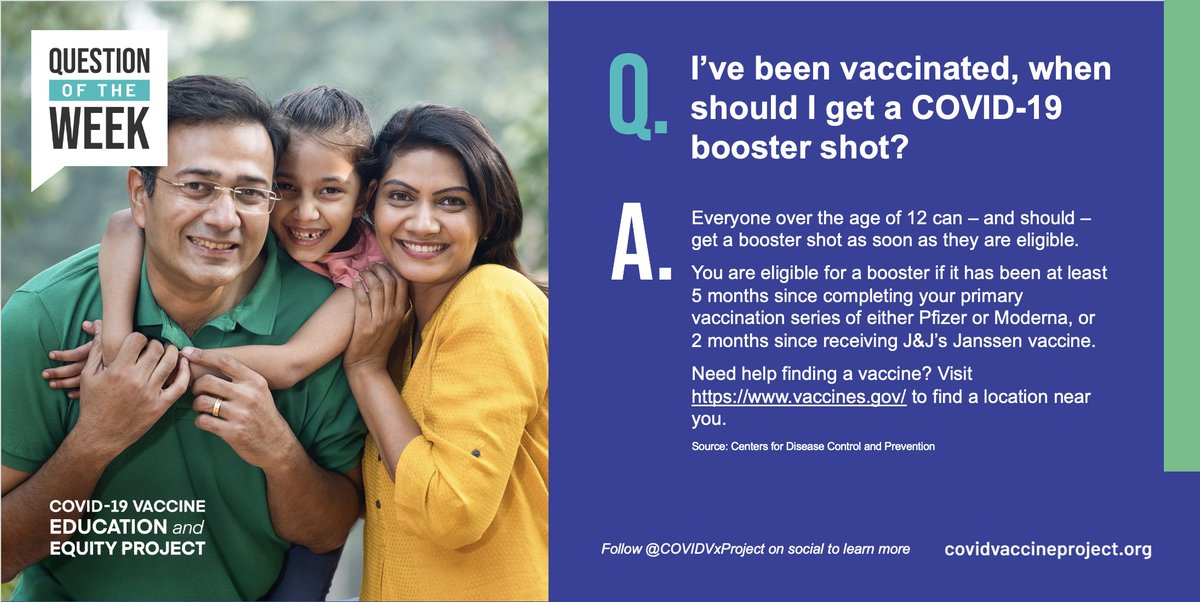 Unsure about when to get a #COVID #vaccine #booster? #COVIDVxAnswers is here to provide updates on the latest public health recommendations from <a href="/CDCgov/">CDC</a>. Check back next Wednesday for more!