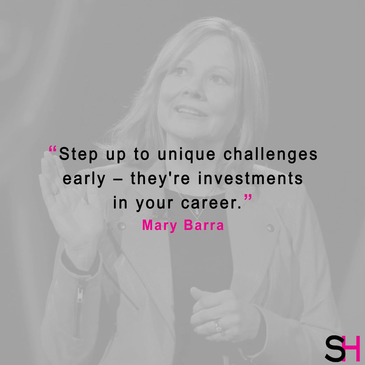 SharpHeels's tweet photo. "Step up to unique challenges early – they're investments in your career." - @mtbarra 
#Sharpheels #MaryBarra #Quotes #AcceptChallenges #CareerGuide https://t.co/Z4XIU0suE2