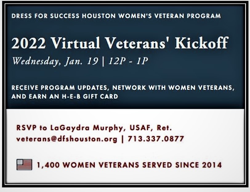 COHOVA's tweet photo. Join today's Dress For Success 2022 Virtual Veterans' Kickoff. https://t.co/p3QMJJVttt