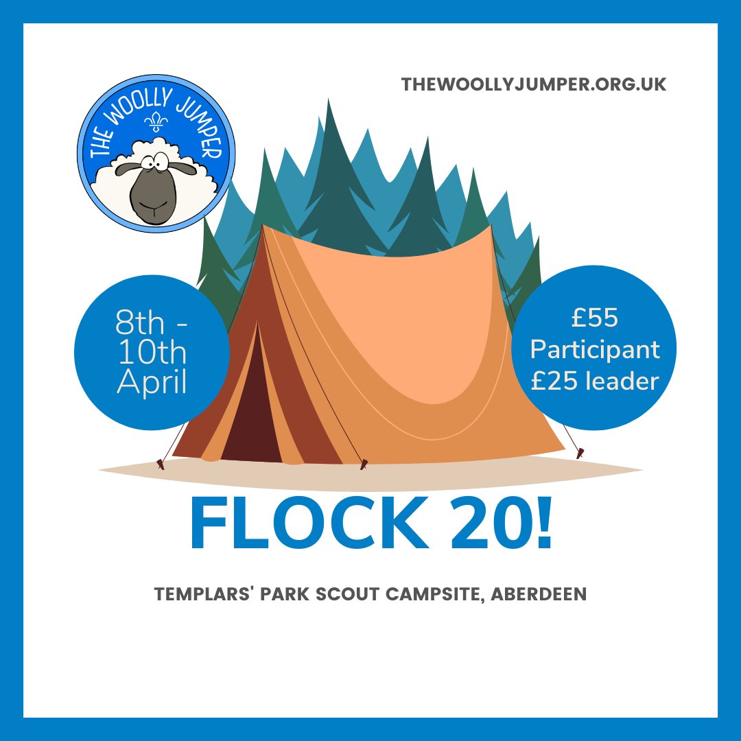 Calling all Explorer Scouts and Leaders!
The Woolly Jumper Camp is going to take place from 8th - 10th April. 
For more info go to thewoollyjumper.org.uk