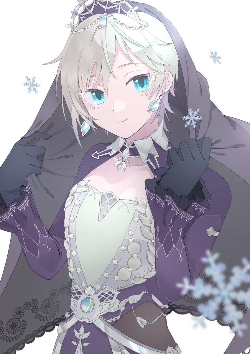 anastasia (idolmaster) 1girl gloves solo veil smile short hair snowflakes  illustration images