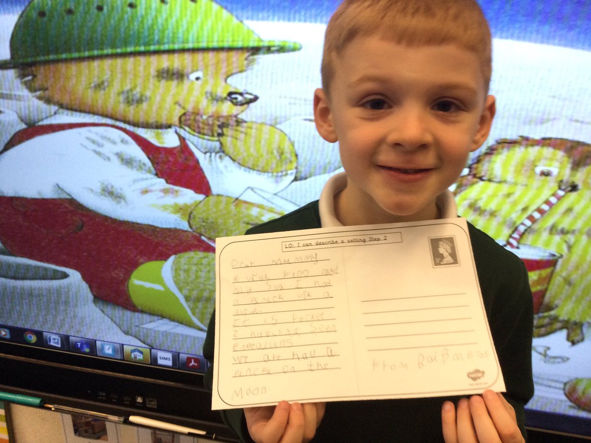 GatesPuffin's tweet photo. Today we wrote a postcard to mummy bear to tell her what it is like on the moon. We were so impressed with the amazing writing from everyone. #WhateverNext #setting #ignitingwriting https://t.co/e2lBmc6dWo
