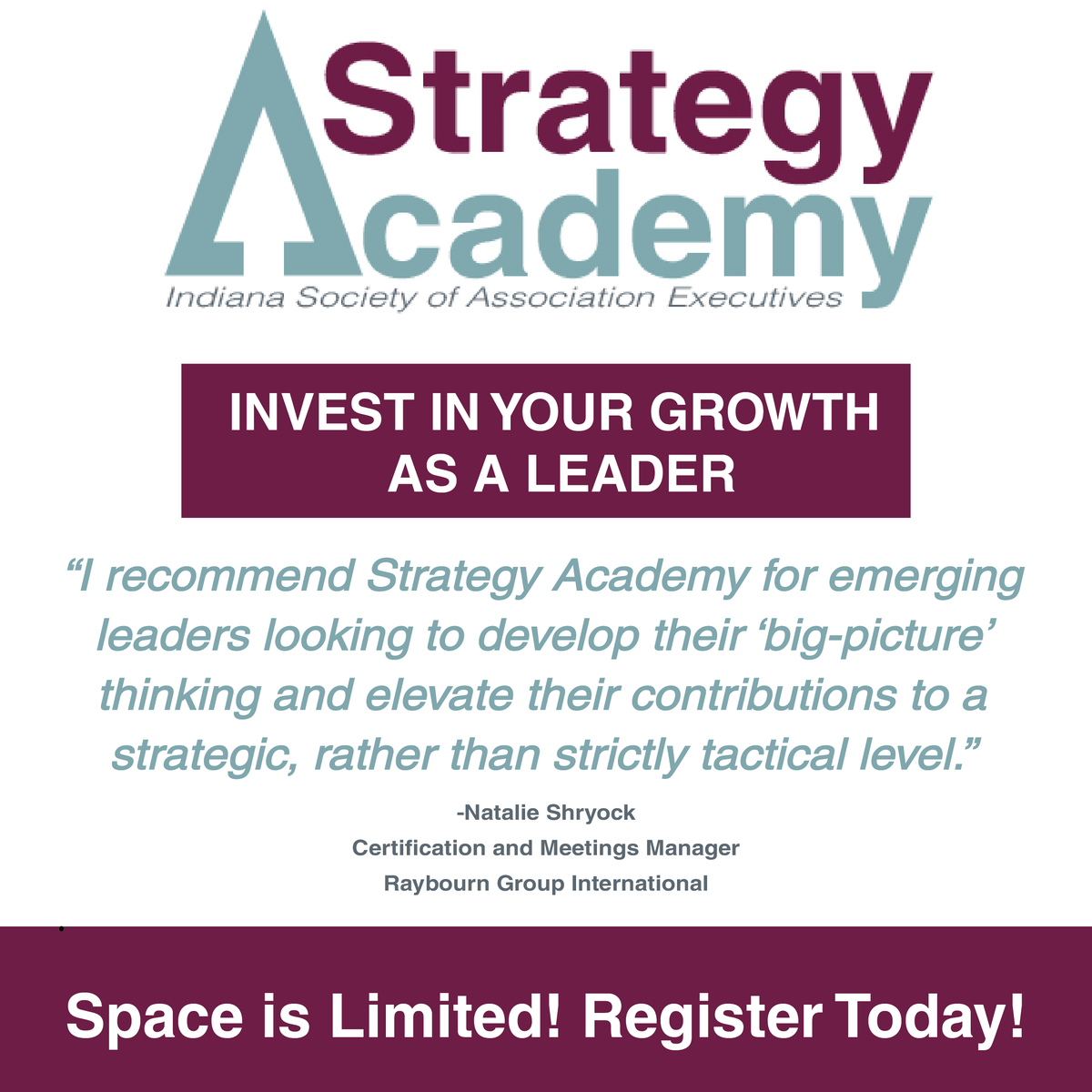 Strategy Academy is back in-person in 2022 and features both Executive and Leadership tracks, with a different program tailored to the specific professional development needs of each group. 

Click the link to learn more: ow.ly/OtH650Hy2Hv