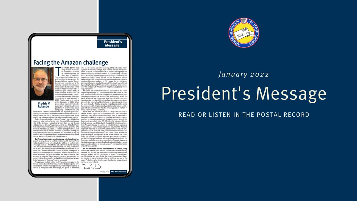 NALC_National's tweet photo. Check out the latest from NALC President Fredric Rolando in his January President’s Message in The Postal Record. #PostalRecord
📗 Read: https://t.co/l131qaqUPJ
🎧 Listen: https://t.co/br2FuWOTBf https://t.co/bJfFd3DzC7