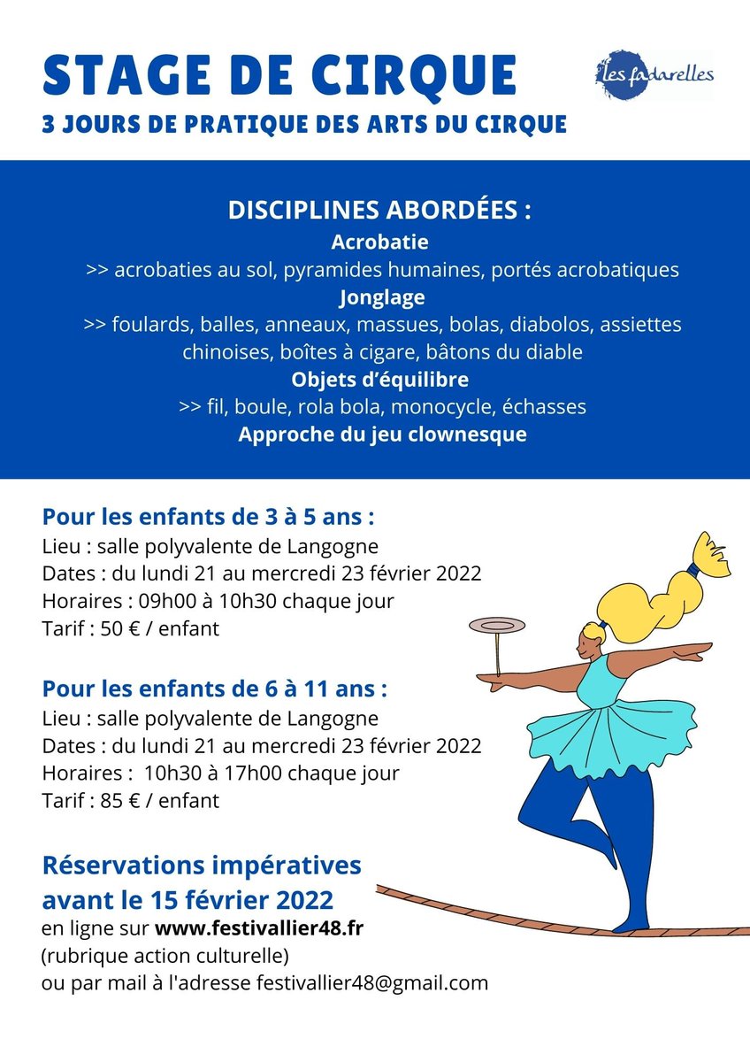 LangogneOT's tweet photo. #StagedeCirque du 21 au 23/02 avec Damien de Prim'Art Circus ! pour les #enfants de 3 à 11 ans !
+ d'infos https://t.co/VOvgaF0LvI
#langogne #margeride #lozere #occitanie #stage #cirque #pratiqueartistique #decouverte #jeunesse #acrobatie #jonglage #clown https://t.co/Mkcbk8ZiII